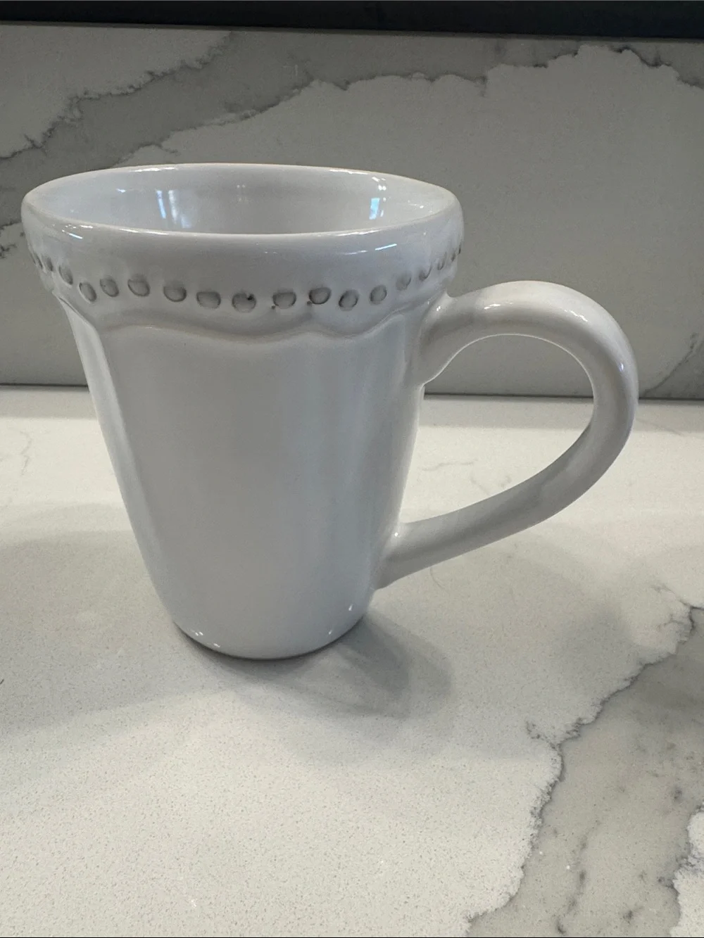 Pottery Barn Leila White Ceramic Mug with Beaded Rim Accent